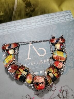 Ayala Bar Multicolor Fabric Under Glass With Mixed Metal Accents